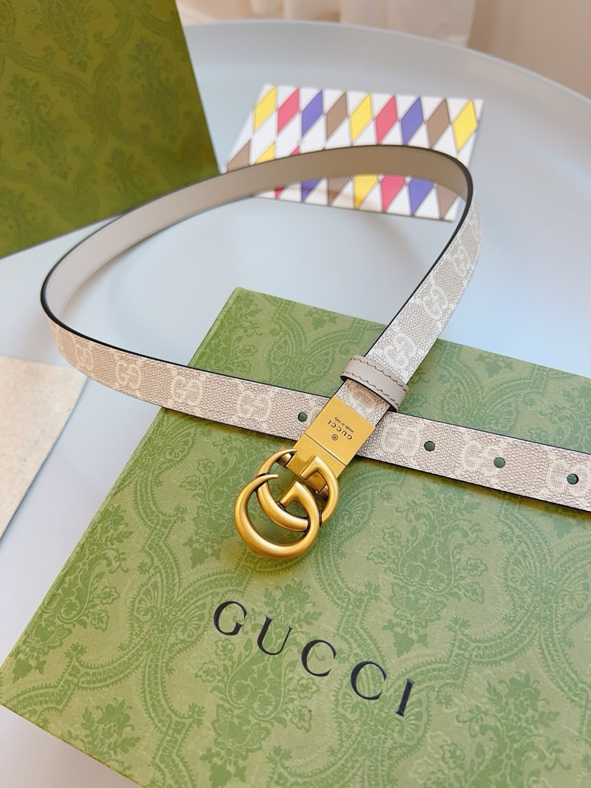 [TOP] GUCCI Cowhide Belt - 2cm - Apricot