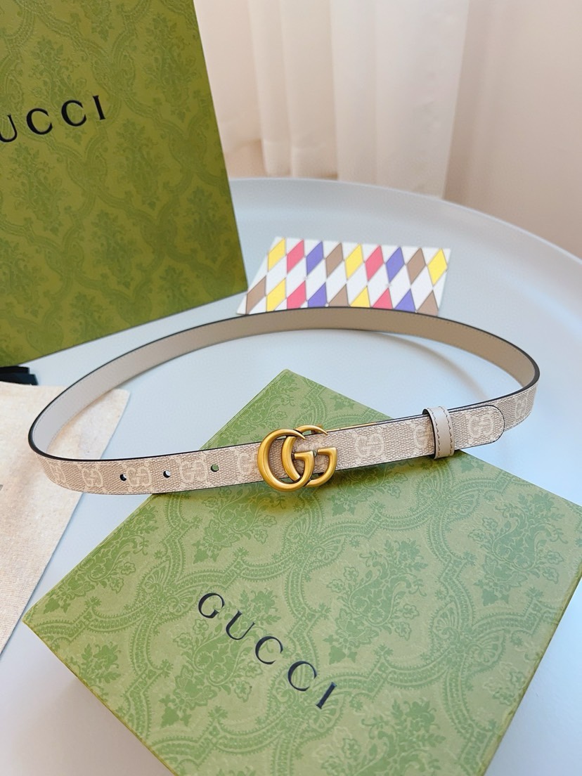 [TOP] GUCCI Cowhide Belt - 2cm - Apricot
