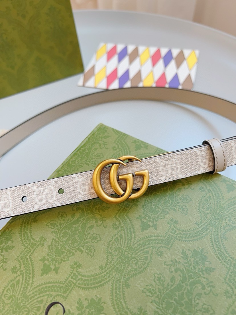 [TOP] GUCCI Cowhide Belt - 2cm - Apricot