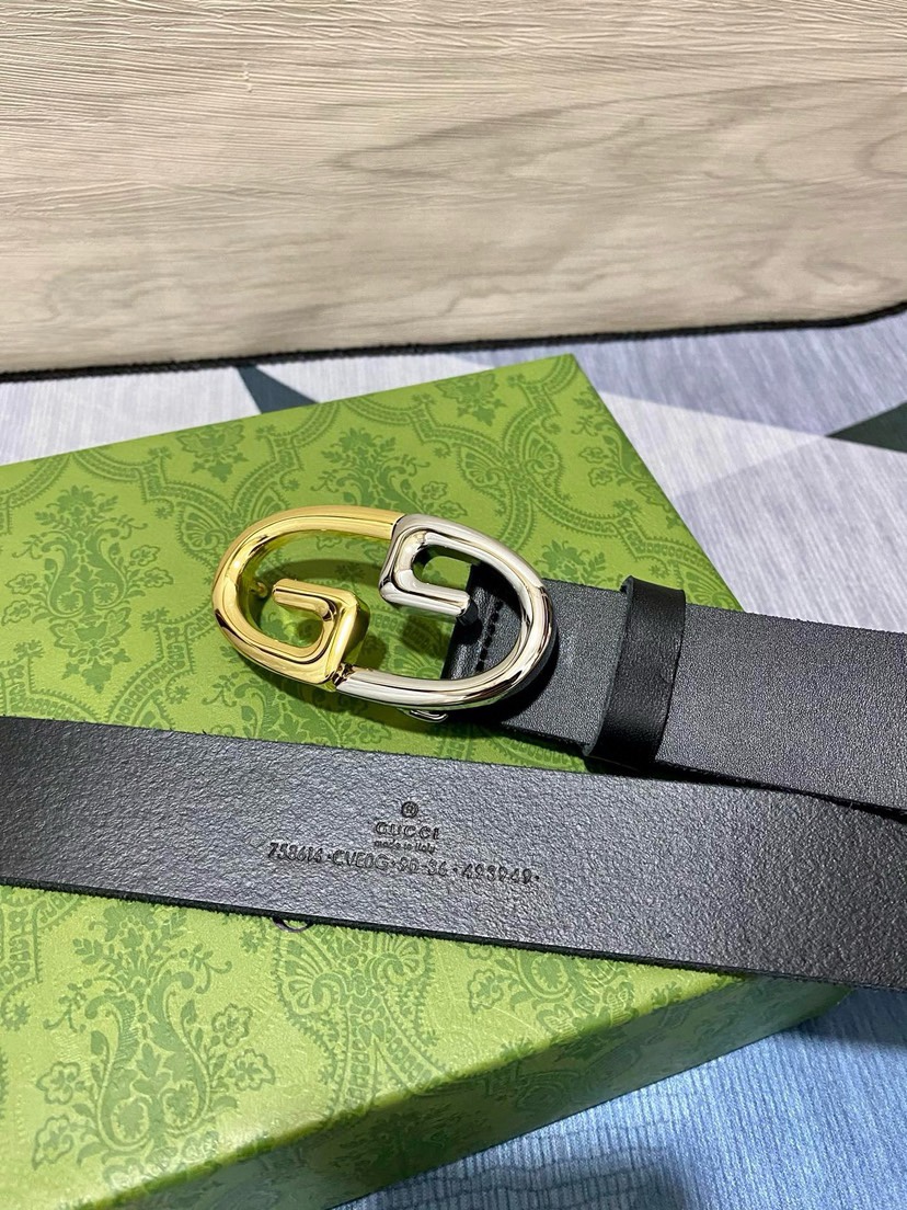 [TOP] GUCCI Tree Cream Leather Belt 3.5CM - Black