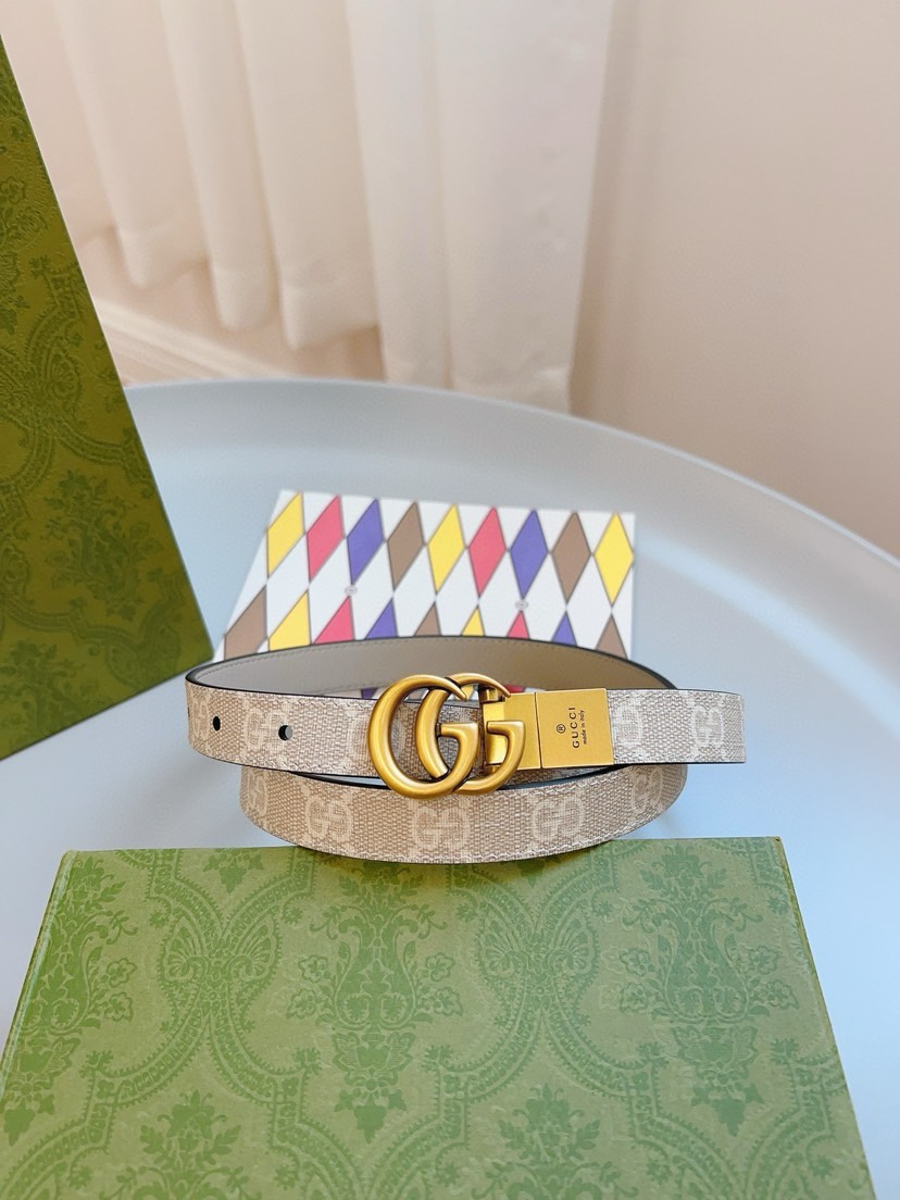 [TOP] GUCCI Cowhide Belt - 2cm - Apricot