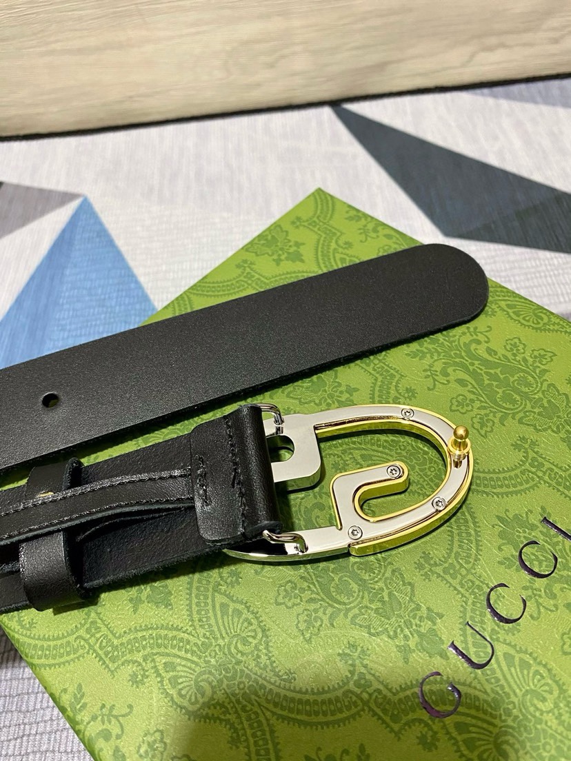 [TOP] GUCCI Tree Cream Leather Belt 3.5CM - Black