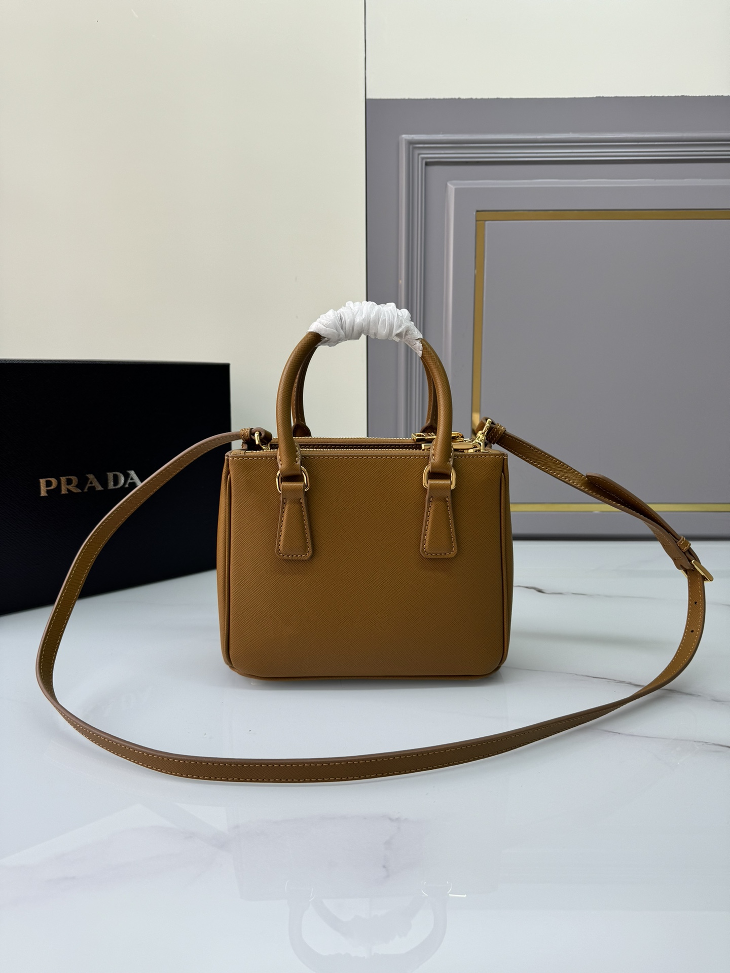 [TOP] PRADA Galleria Leather Handbags 20x15x9.5cm/32×24×14cm - Brown