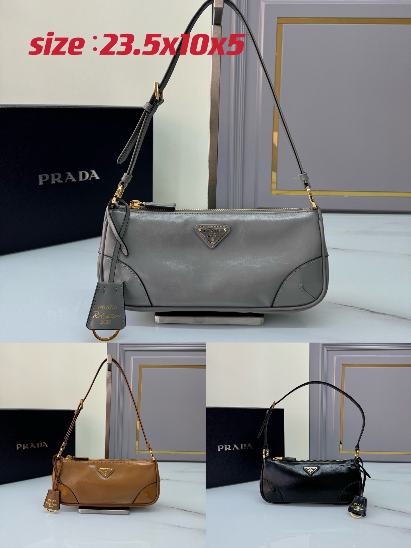 [TOP] PRADA Oil Wax Skin Underarm Bags 23.5x10x5cm - Black