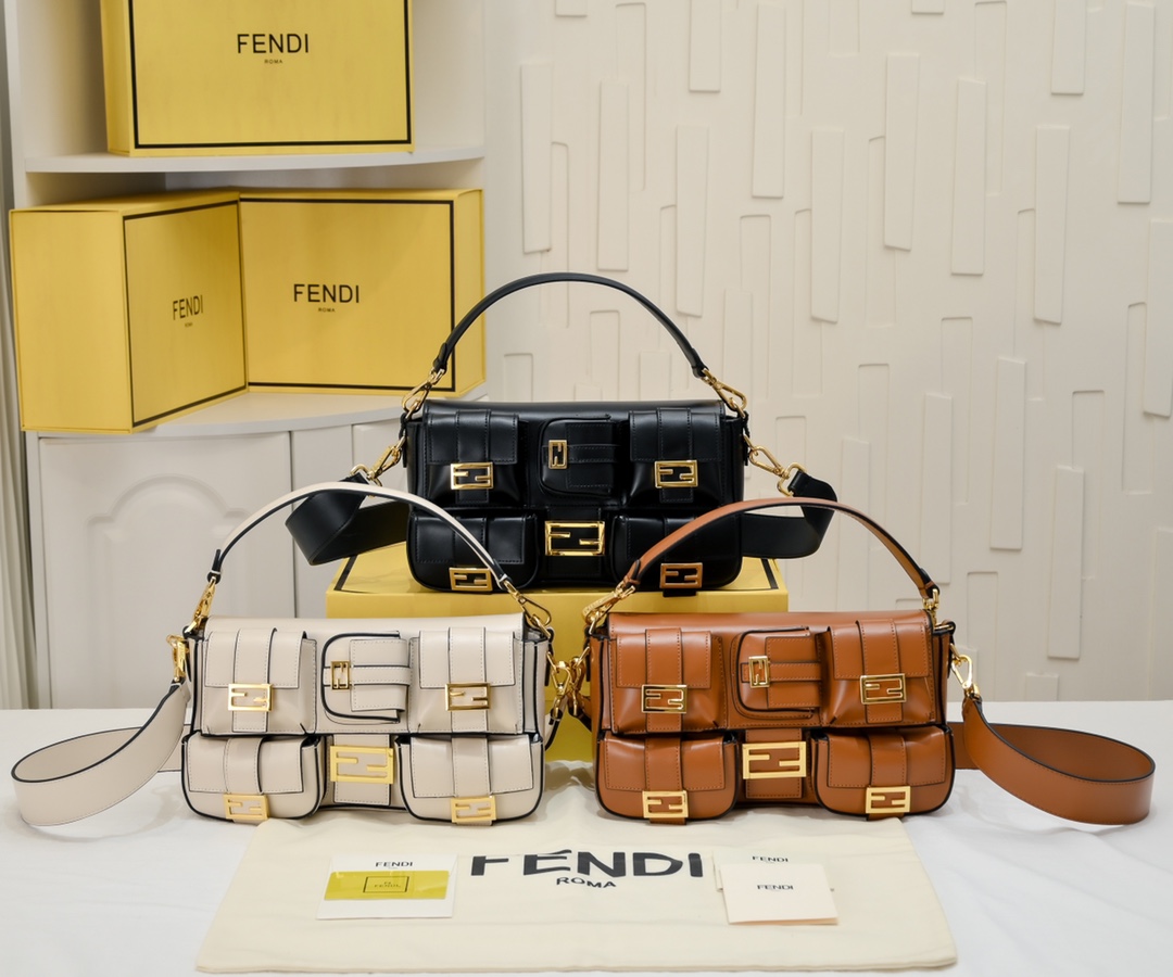 [TOP] FENDI Multi Pocket Baguette Bags - 27cm - 3 Colors