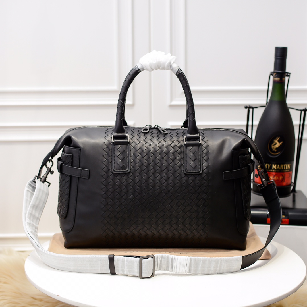 [TOP] Bottega Veneta BV Men's Handmade Woven Travel Bags Made Of Cowhide 41*30*16cm - Black