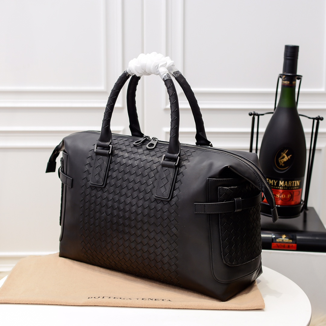 [TOP] Bottega Veneta BV Men's Handmade Woven Travel Bags Made Of Cowhide 41*30*16cm - Black
