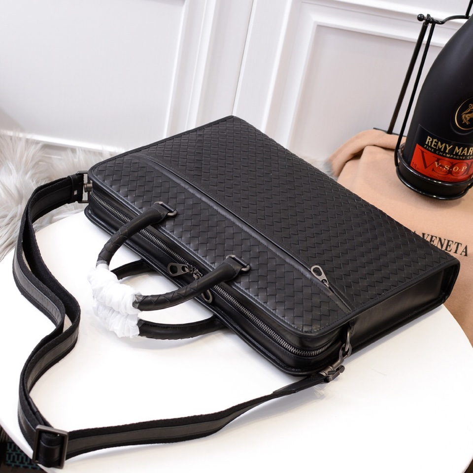 [TOP] Bottega Veneta BV Men's Handmade Cowhide Woven Briefcase 41*31*7cm - Black