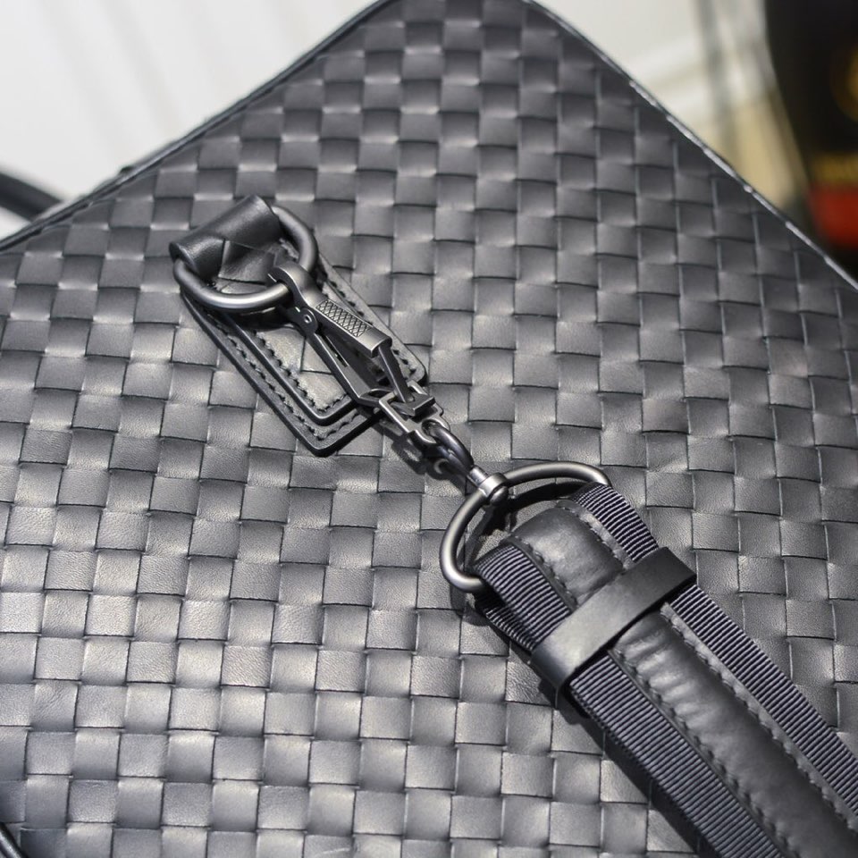 [TOP] Bottega Veneta BV Men's Handmade Woven Travel Bags Made Of Cowhide 49*30*25cm - Black