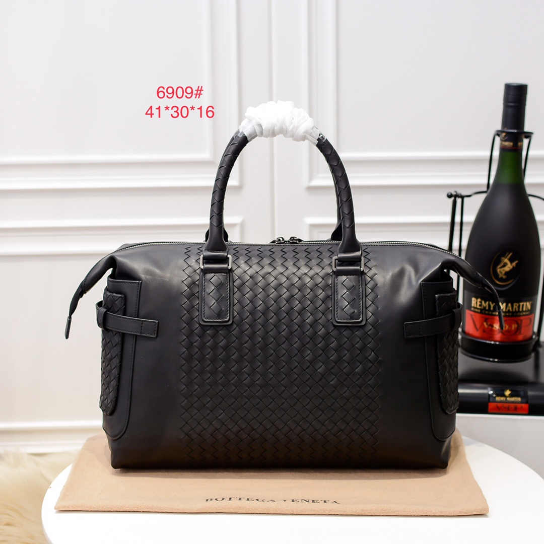 [TOP] Bottega Veneta BV Men's Handmade Woven Travel Bags Made Of Cowhide 41*30*16cm - Black