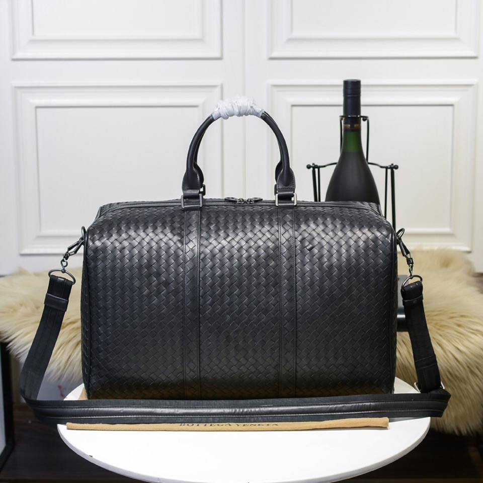 [TOP] Bottega Veneta BV Men's Handmade Woven Travel Bags Made Of Cowhide 49*30*25cm - Black