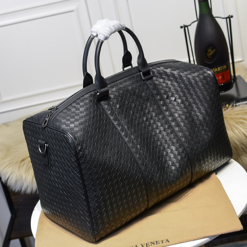 [TOP] Bottega Veneta BV Men's Handmade Woven Travel Bags Made Of Cowhide 49*30*25cm - Black