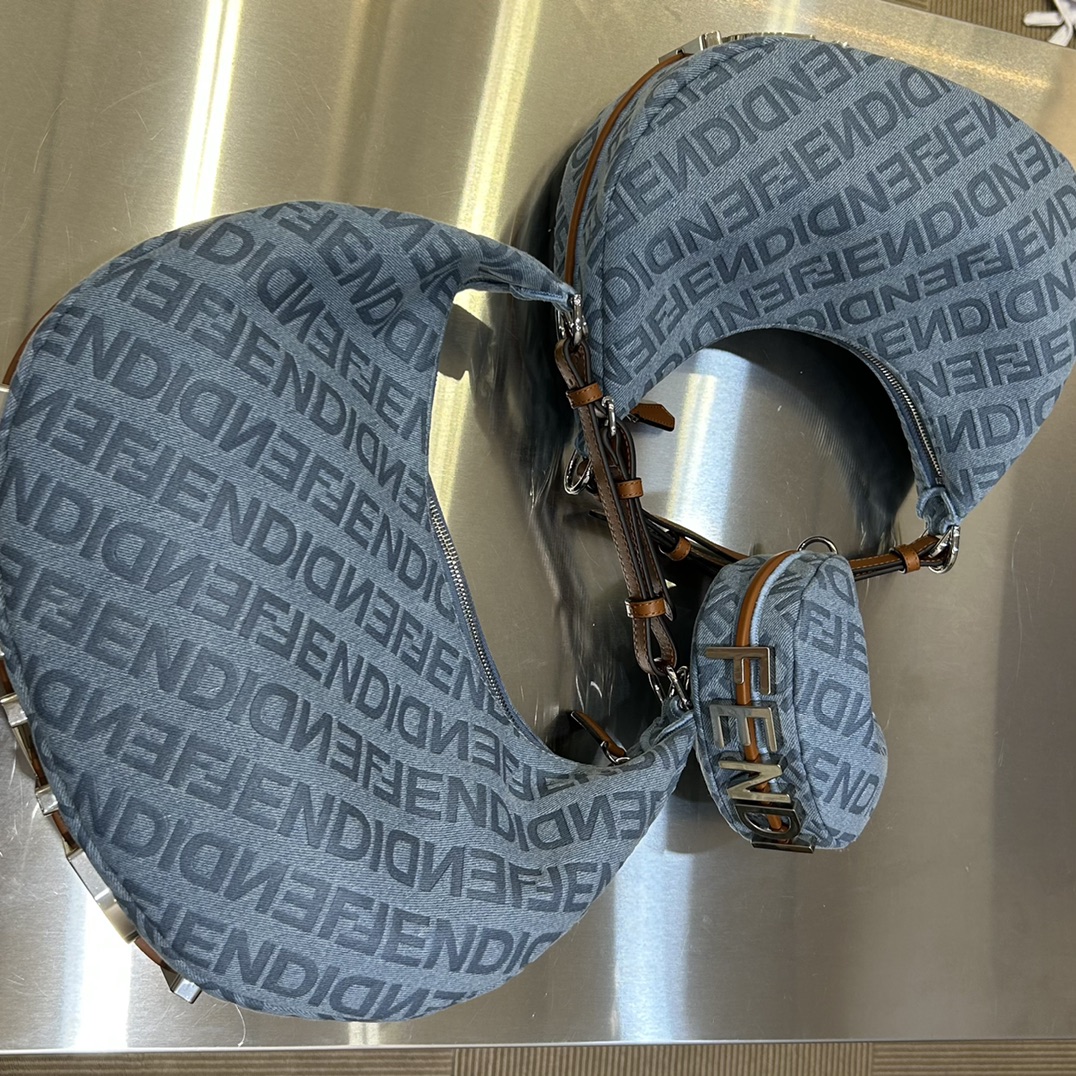 [TOP] FENDI Classic Metal Logo Fendigraphy Bags - 3 Sizes - Denim Blue&SHW