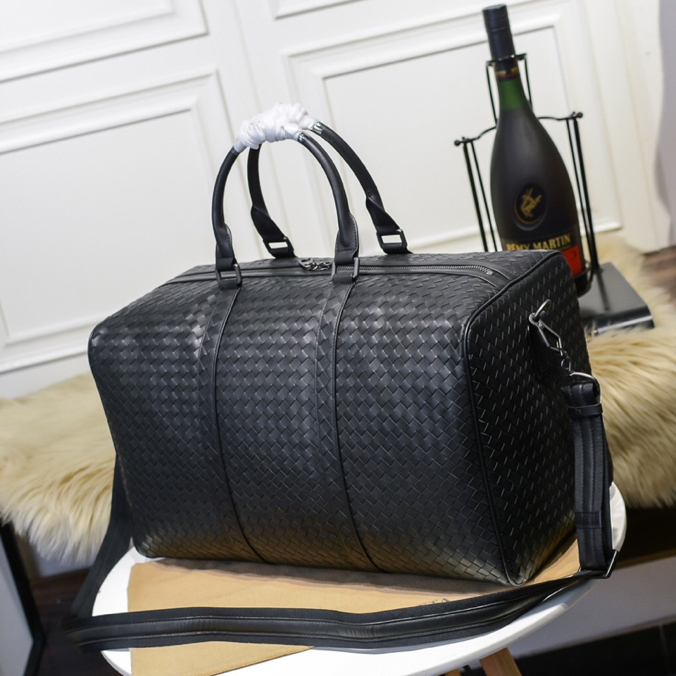 [TOP] Bottega Veneta BV Men's Handmade Woven Travel Bags Made Of Cowhide 49*30*25cm - Black