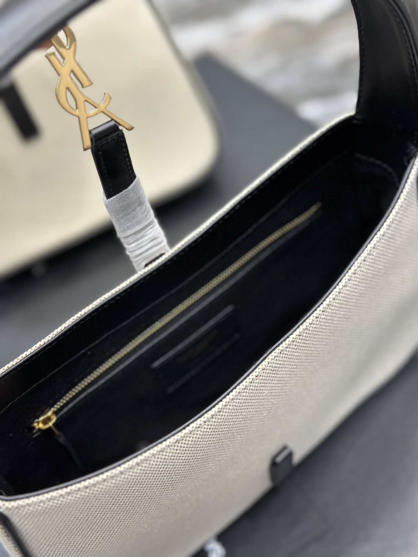 [TOP] Yves Saint Laurent YSL Le 5A7 Cotton And Hemp Bags 25X14X6cm - Brown/Black - GHW