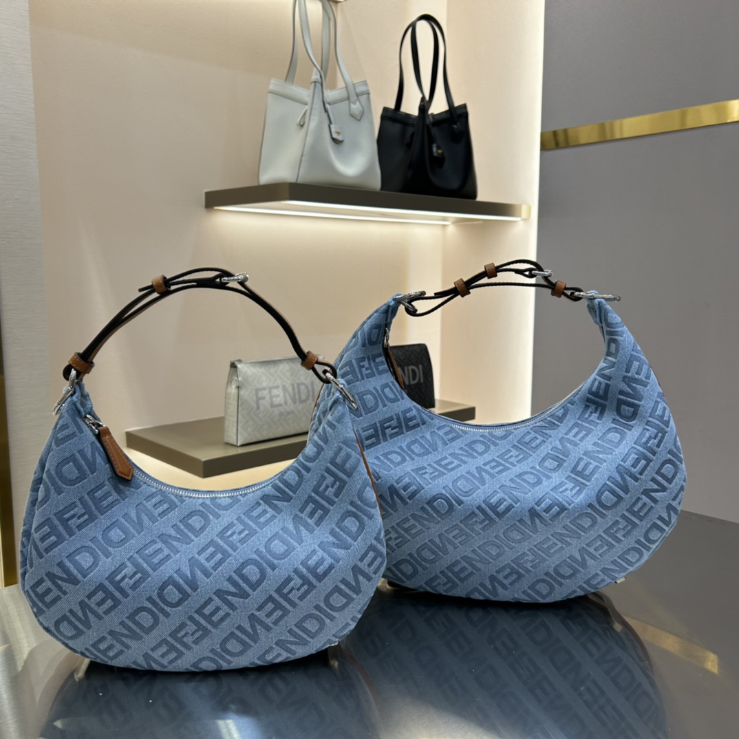 [TOP] FENDI Classic Metal Logo Fendigraphy Bags - 3 Sizes - Denim Blue&SHW