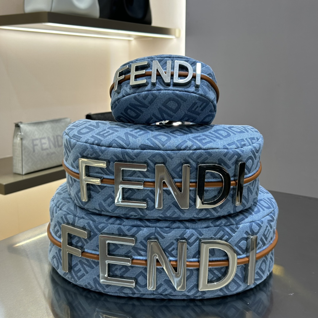 [TOP] FENDI Classic Metal Logo Fendigraphy Bags - 3 Sizes - Denim Blue&SHW