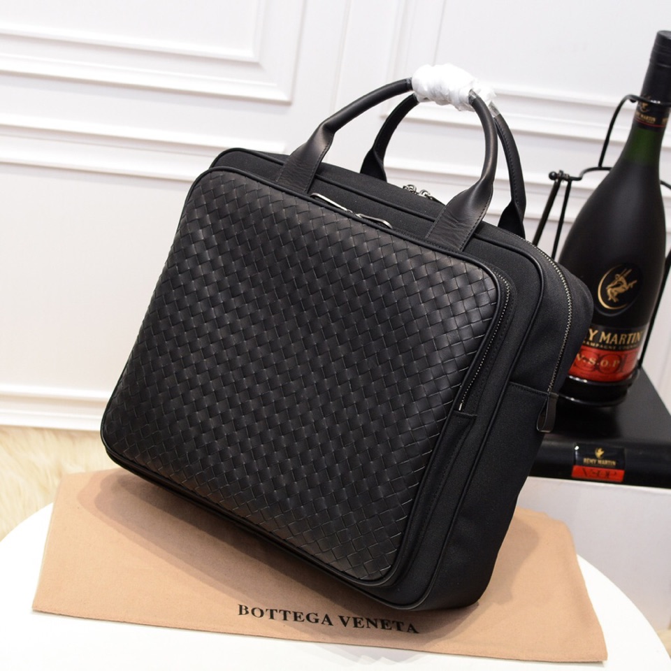 [TOP] Bottega Veneta BV Men's Handmade Cowhide Woven Briefcase 35*31*12cm - Black