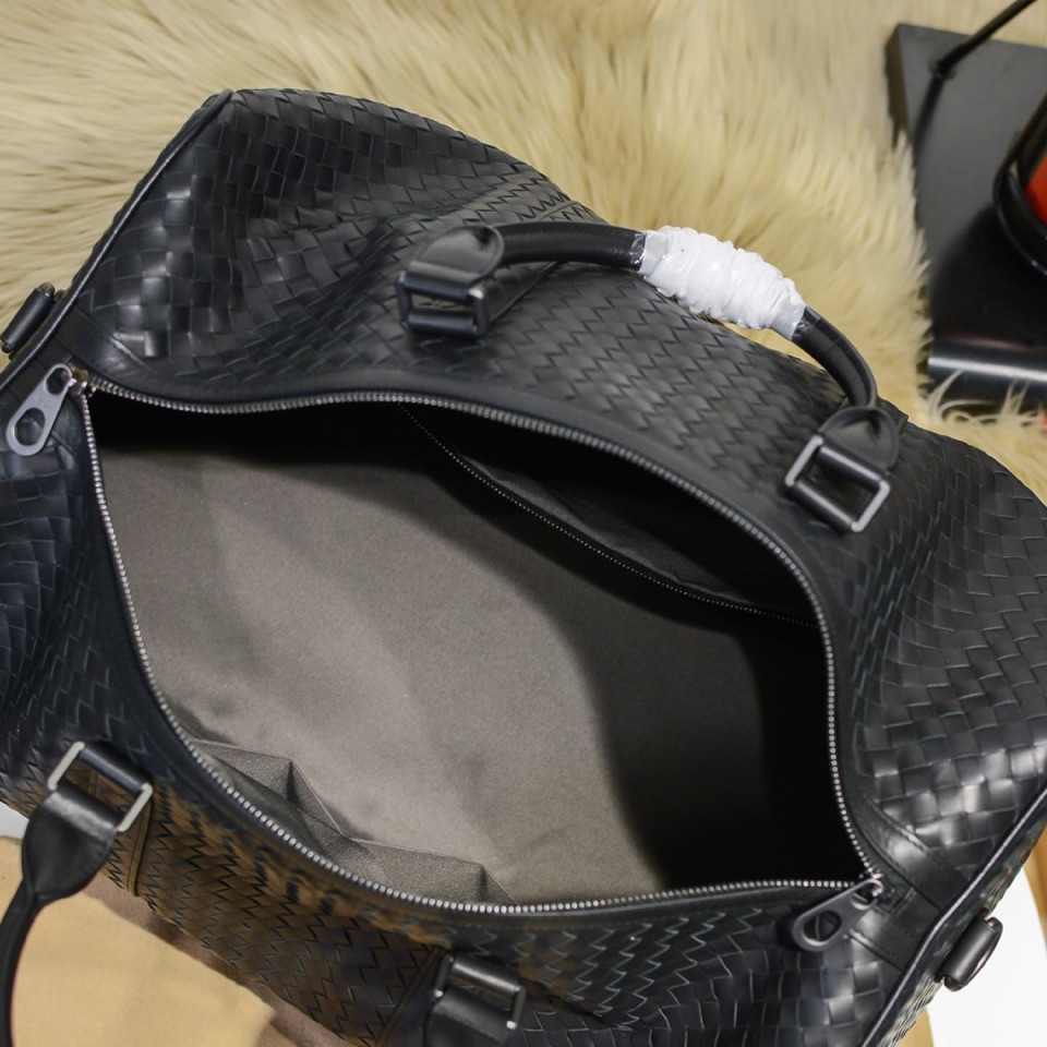 [TOP] Bottega Veneta BV Men's Handmade Woven Travel Bags Made Of Cowhide 49*30*25cm - Black