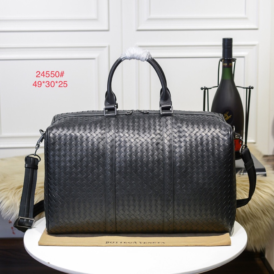 [TOP] Bottega Veneta BV Men's Handmade Woven Travel Bags Made Of Cowhide 49*30*25cm - Black