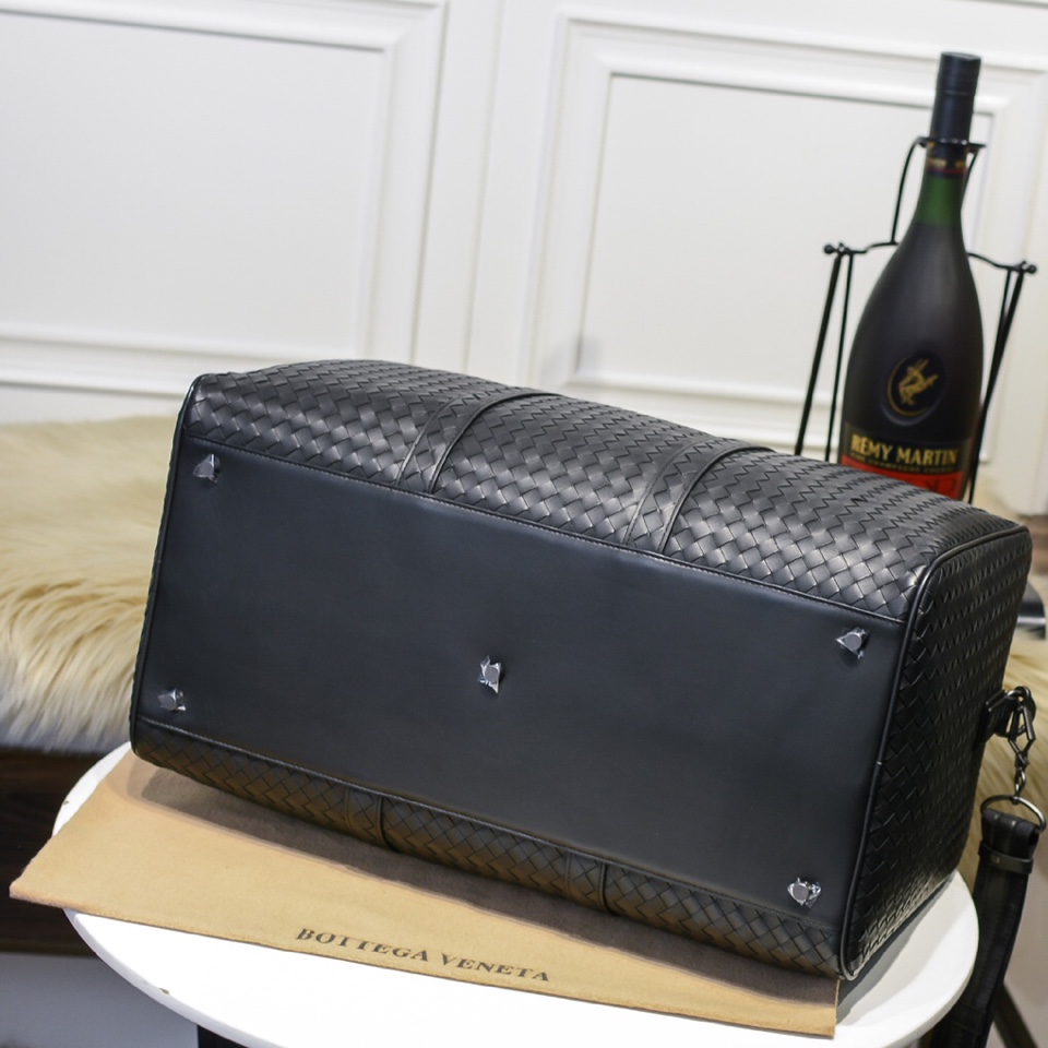 [TOP] Bottega Veneta BV Men's Handmade Woven Travel Bags Made Of Cowhide 49*30*25cm - Black