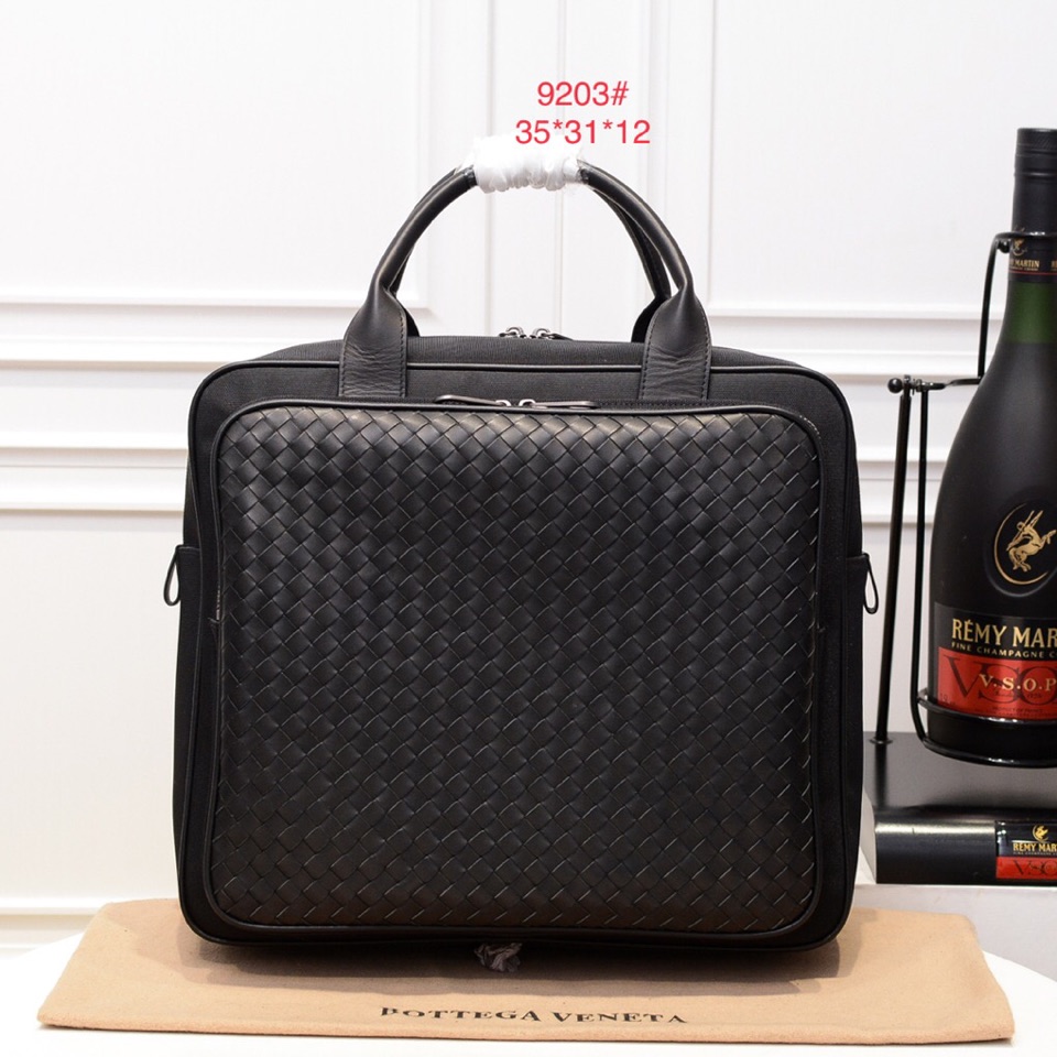 [TOP] Bottega Veneta BV Men's Handmade Cowhide Woven Briefcase 35*31*12cm - Black