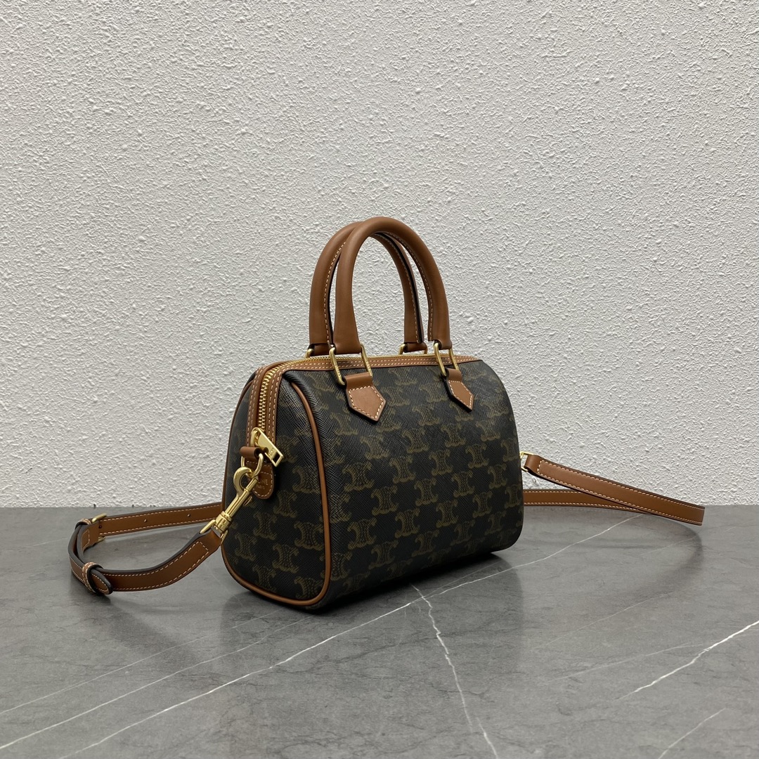 [TOP] CELINE Small Logo Printed Cow Leather Boston Bag 19.5×14×7.5cm