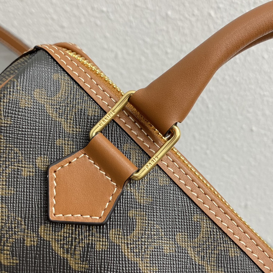 [TOP] CELINE Small Logo Printed Cow Leather Boston Bag 19.5×14×7.5cm