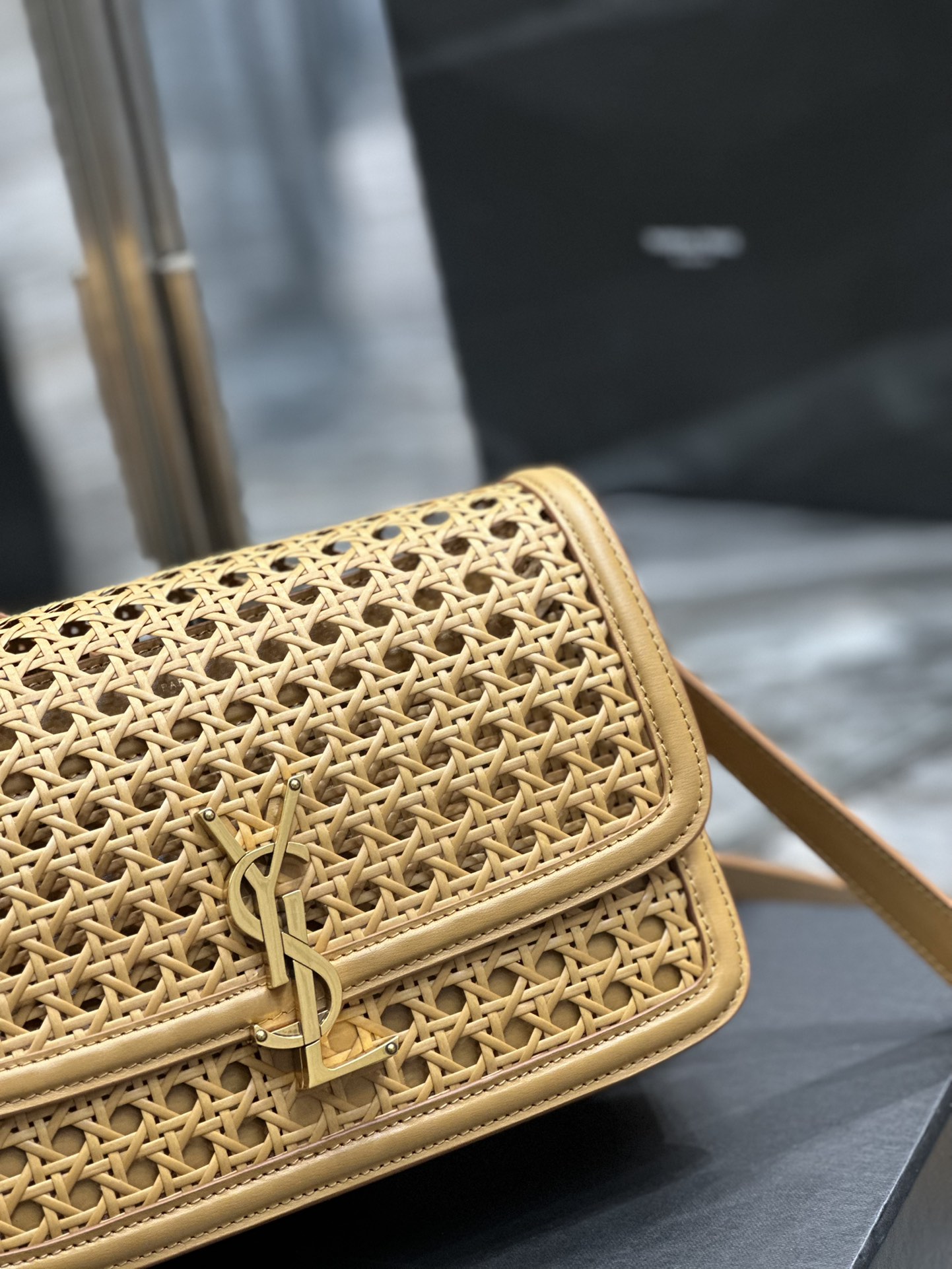 [TOP] Yves Saint Laurent YSL Bamboo And Woven Cowhide Solferino Bags - Apricot&GHW