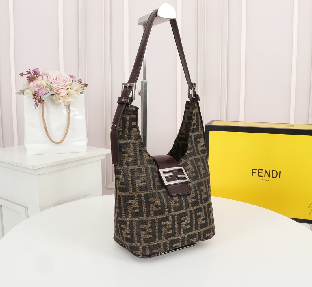 [TOP] FENDI Canvas Vintage Bag 19x28x14cm - Brown&SHW