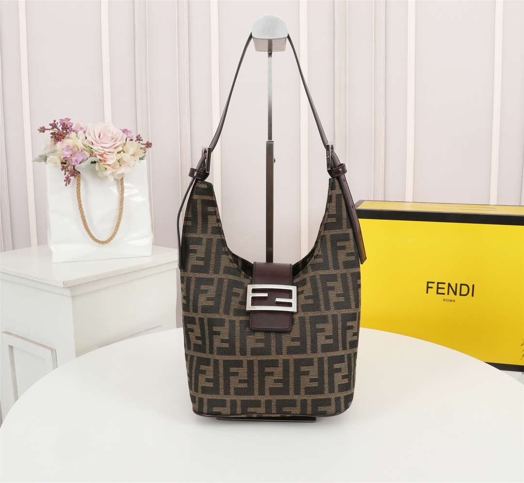 [TOP] FENDI Canvas Vintage Bag 19x28x14cm - Brown&SHW