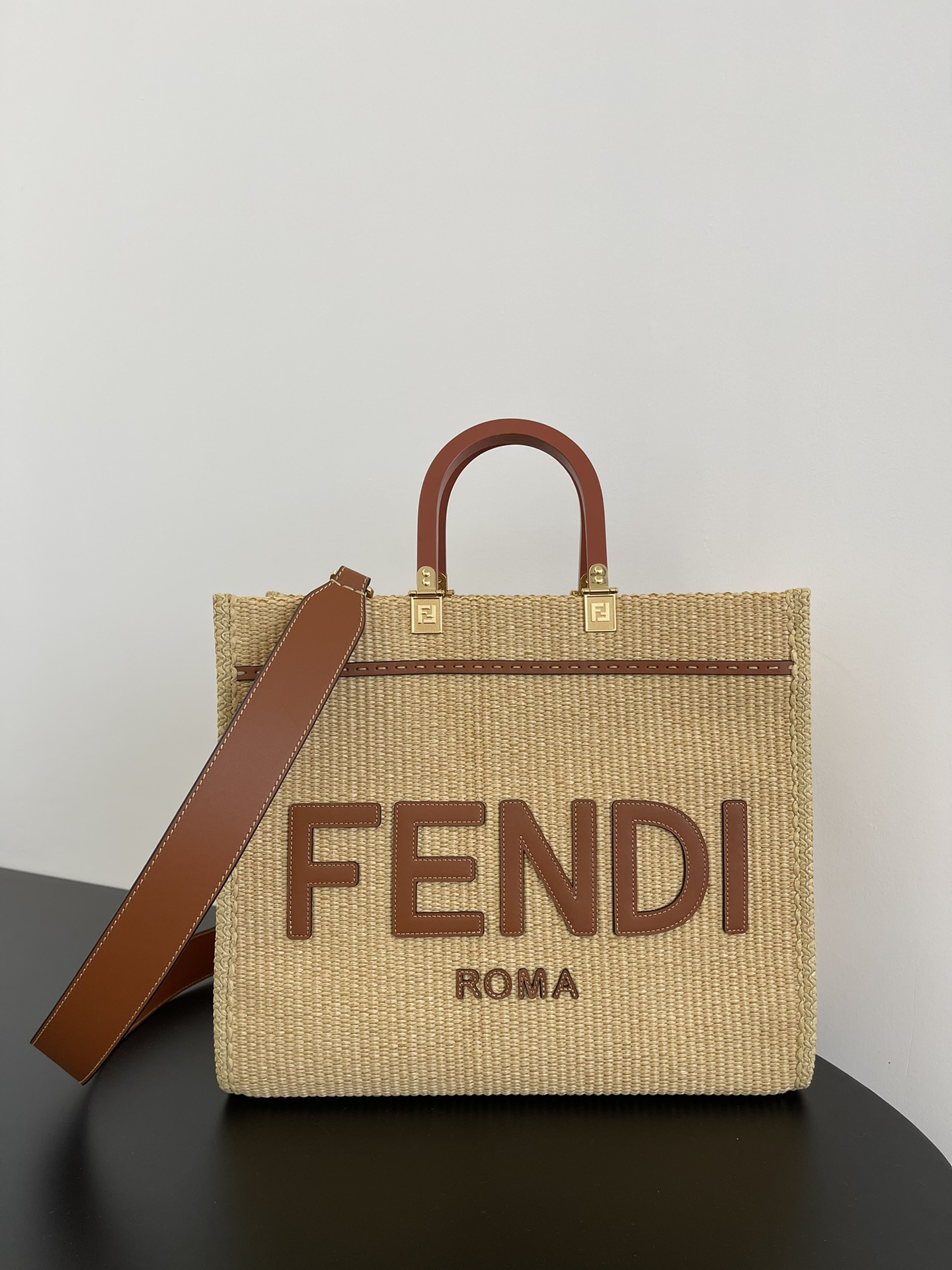 [TOP] FENDI Braid Sunshine Tote Bags 31x17x35cm - Caramel