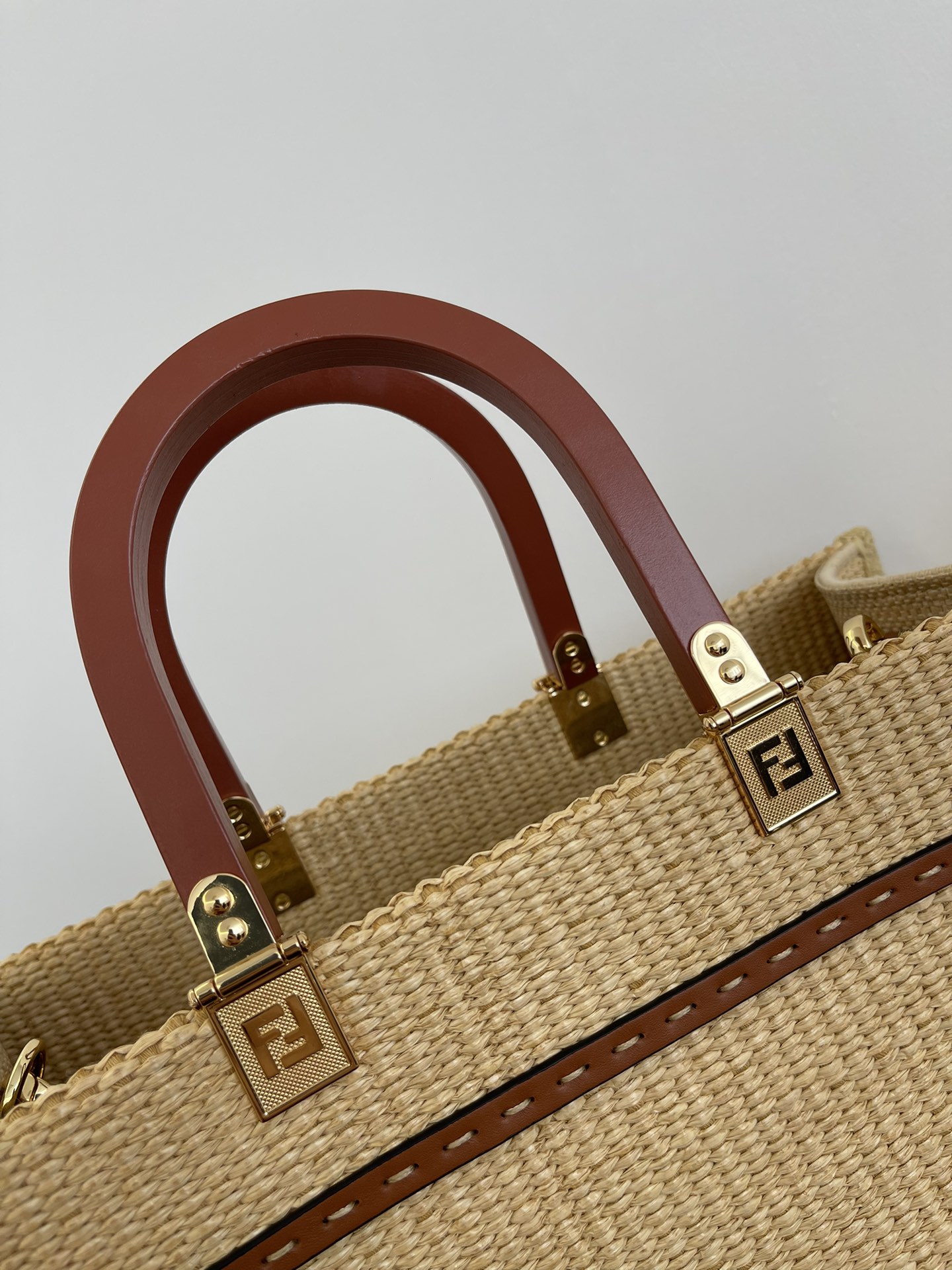 [TOP] FENDI Braid Sunshine Tote Bags 31x17x35cm - Caramel