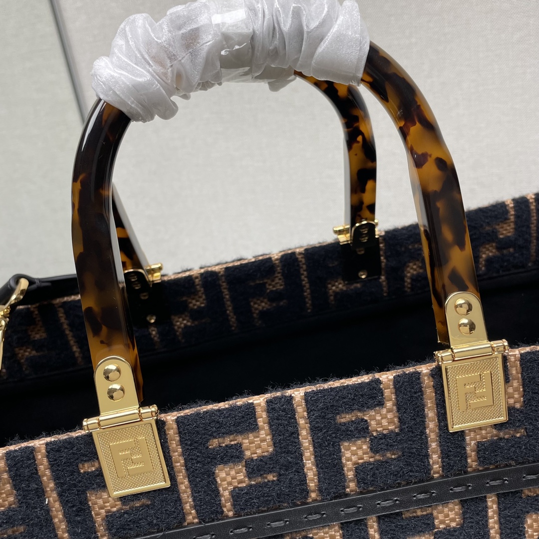 [TOP] FENDI Lafite Woven Sunshine Tote Bags 35x17x31cm - Caramel