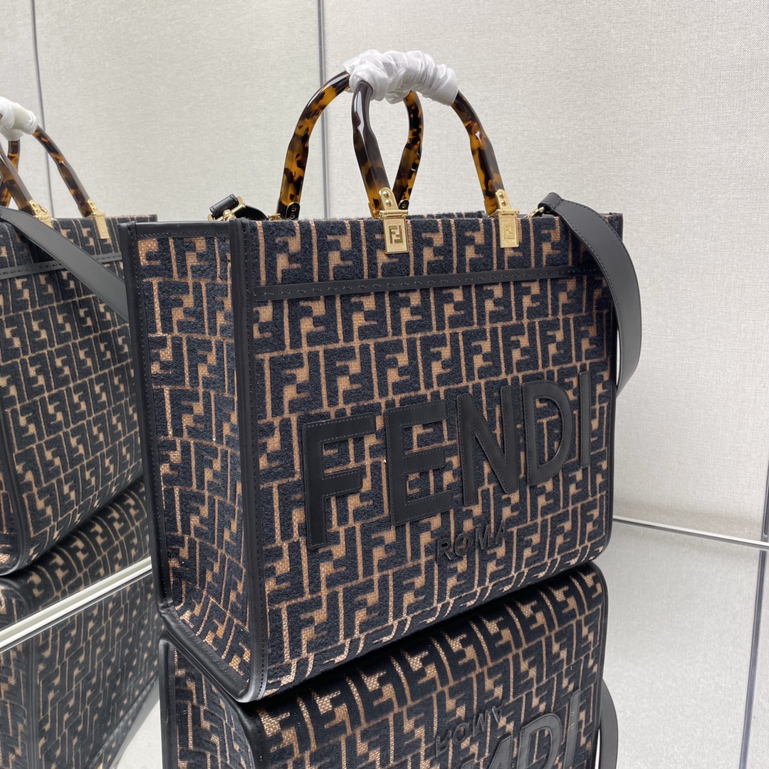 [TOP] FENDI Lafite Woven Sunshine Tote Bags 35x17x31cm - Caramel