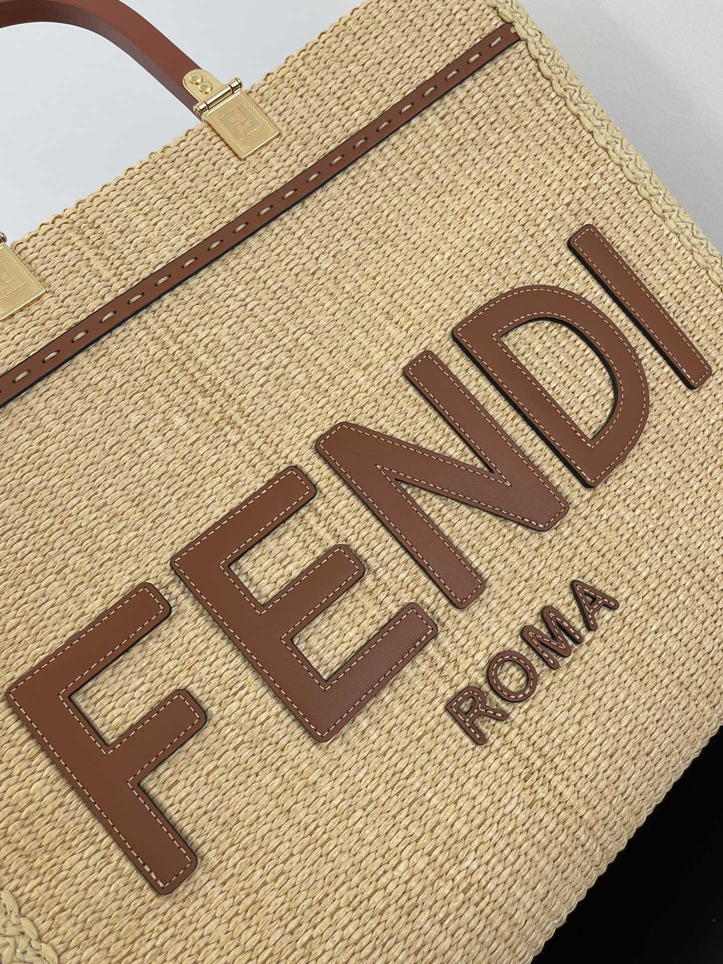 [TOP] FENDI Braid Sunshine Tote Bags 31x17x35cm - Caramel