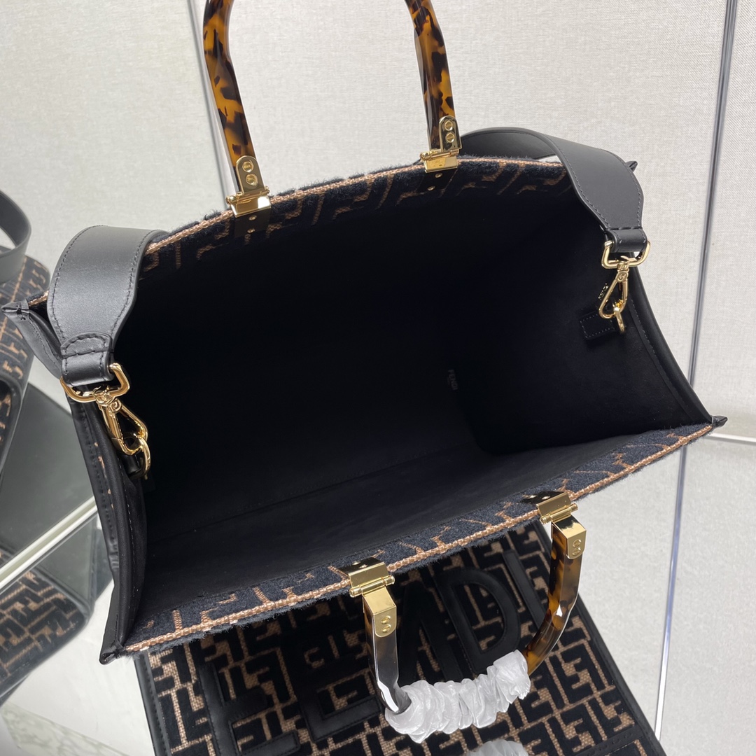 [TOP] FENDI Lafite Woven Sunshine Tote Bags 35x17x31cm - Caramel