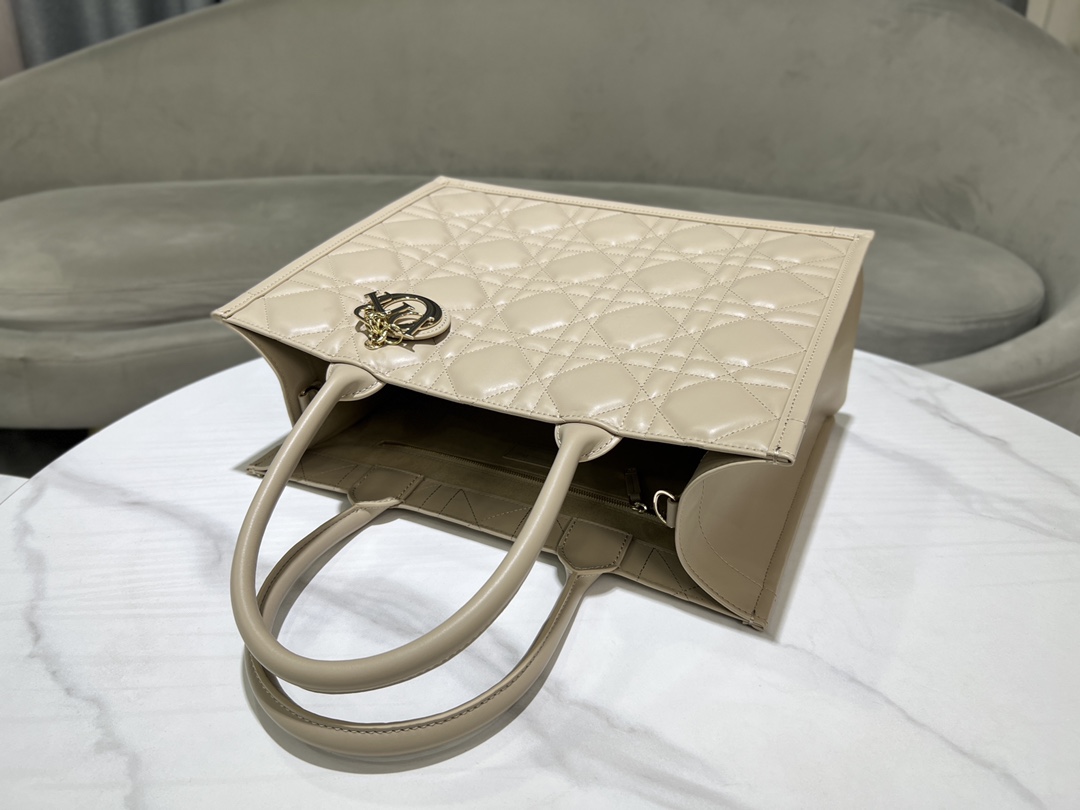 [TOP] Christian Dior Calfskin Leather Book Tote Bags 36.5x28x17.5cm - Apricot - 711 Luxury
