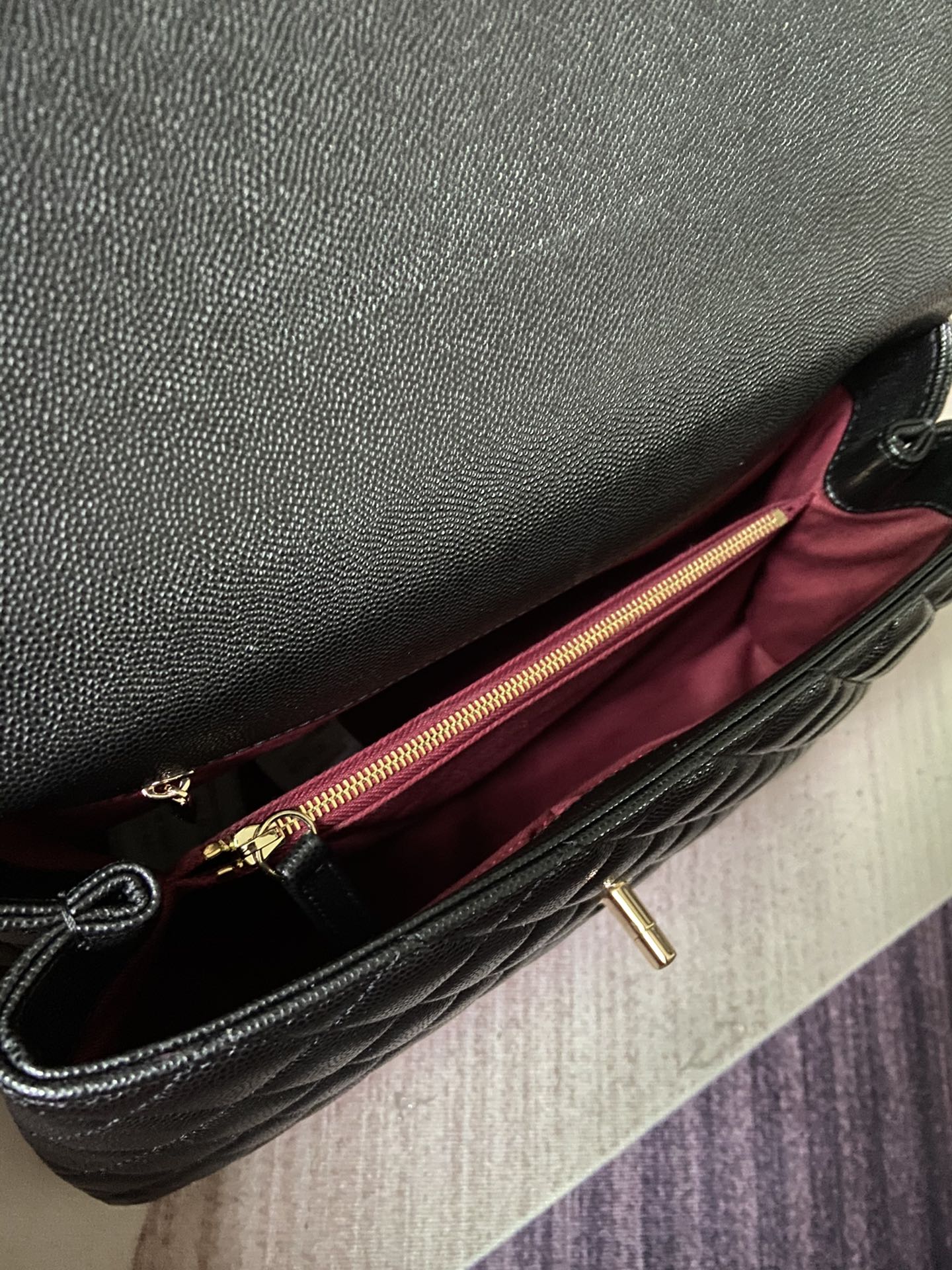 [TOP] CHANEL Particle Embossed Calfskin CoCo Handle Bags 18x29X12CM - Black - GHW