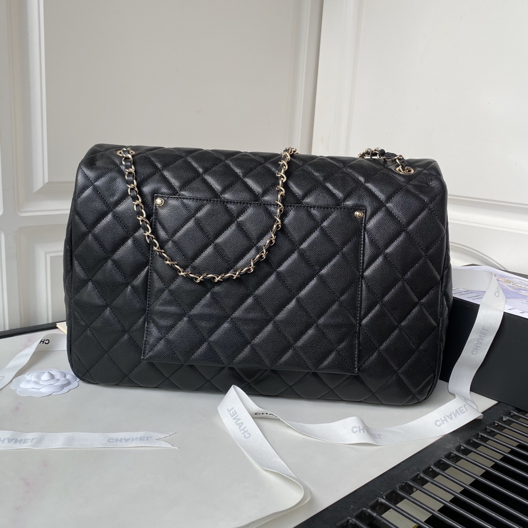 [TOP] CHANEL Oversized Calfskin Flab Bag 27×38×12cm - Black&GHW