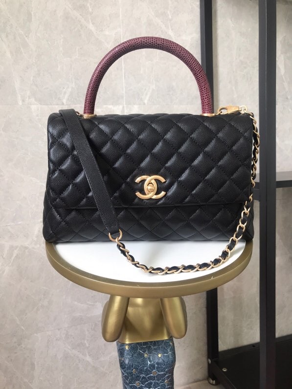 [TOP] CHANEL Calfskin Paired With Jujube Red Lizard Patterned Handle CoCo Handle Bags 18x29X12CM - 3 Colors&GHW