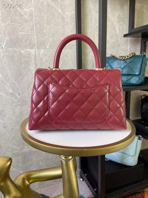 [TOP] CHANEL Oil Wax Leather With Oil Wax Leather Handle CoCo Handle Bags 14x24x10cm - Red/Blue&GHW