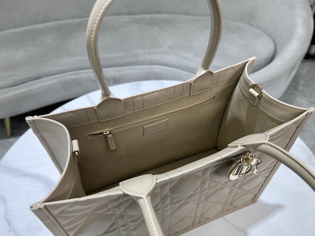 [TOP] Christian Dior Calfskin Leather Book Tote Bags 36.5x28x17.5cm - Apricot - 711 Luxury