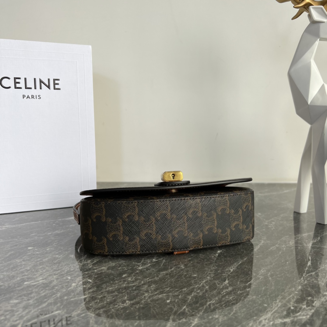 [TOP] CELINE Calfskin Crossbody Bag 18X8X5cm - Brown&GHW