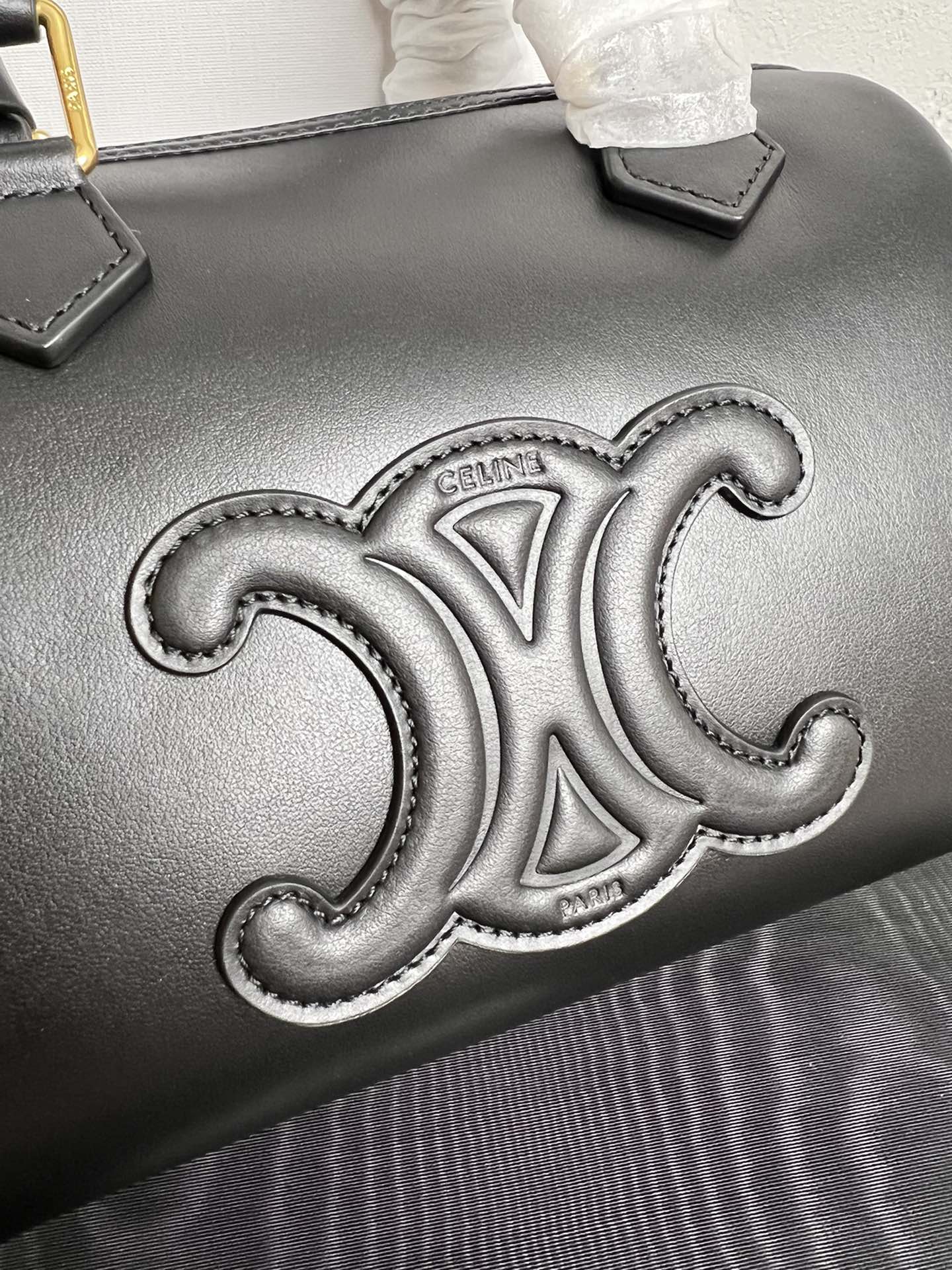 [TOP] CELINE Smooth Calfskin Leather Boston Bag 19.5X14X7CM - Black&GHW