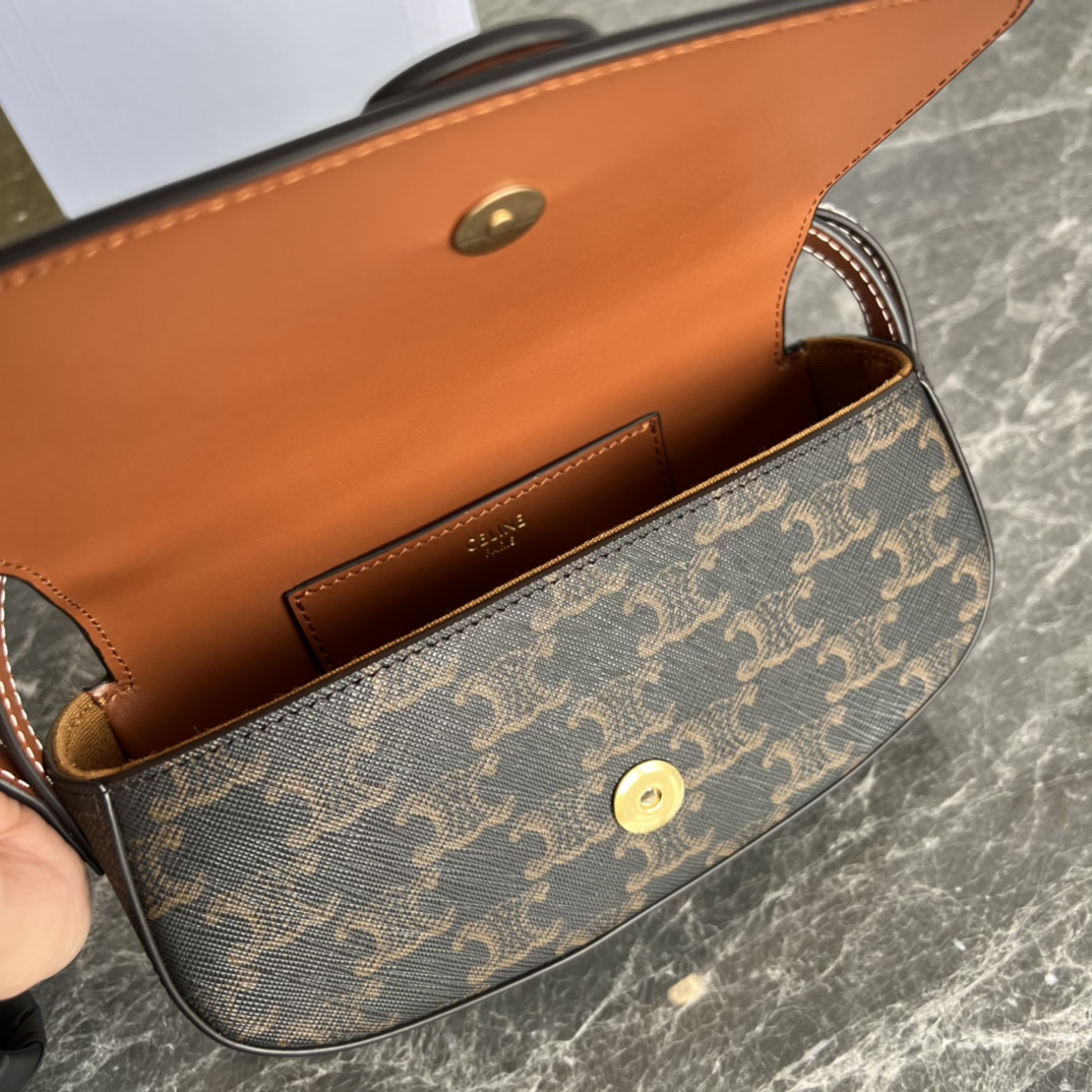 [TOP] CELINE Calfskin Crossbody Bag 18X8X5cm - Brown&GHW