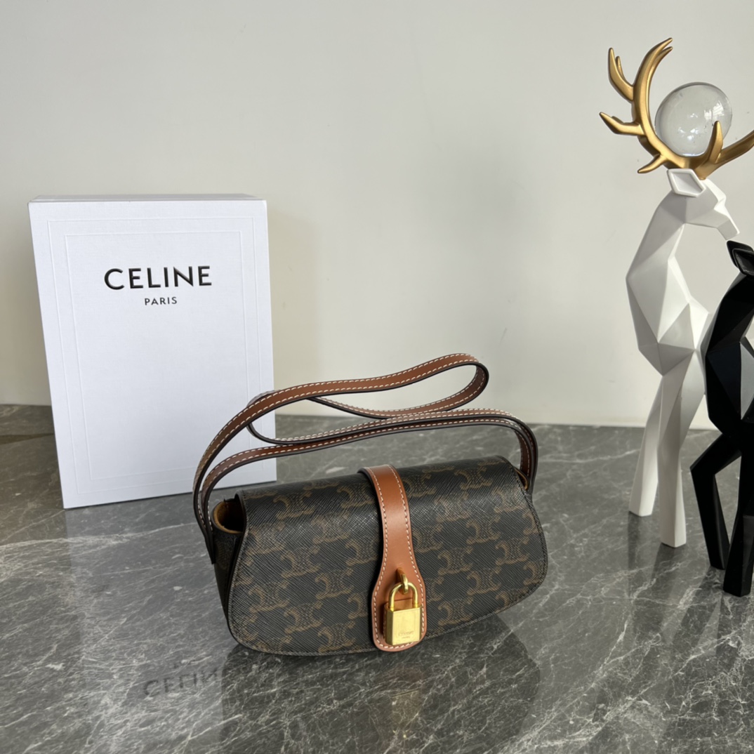 [TOP] CELINE Calfskin Crossbody Bag 18X8X5cm - Brown&GHW