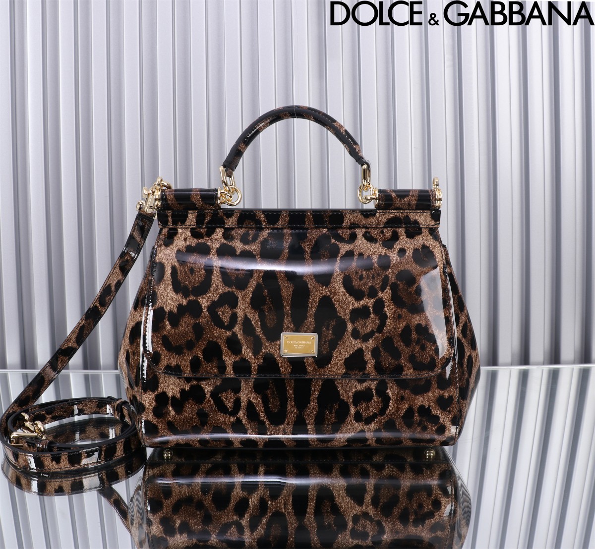 [TOP] Dolce & Gabbana D&G Polished Calfskin Sicily Bag 18cm/20cm/25cm/29cm - Leopard Print - 4 Sizes