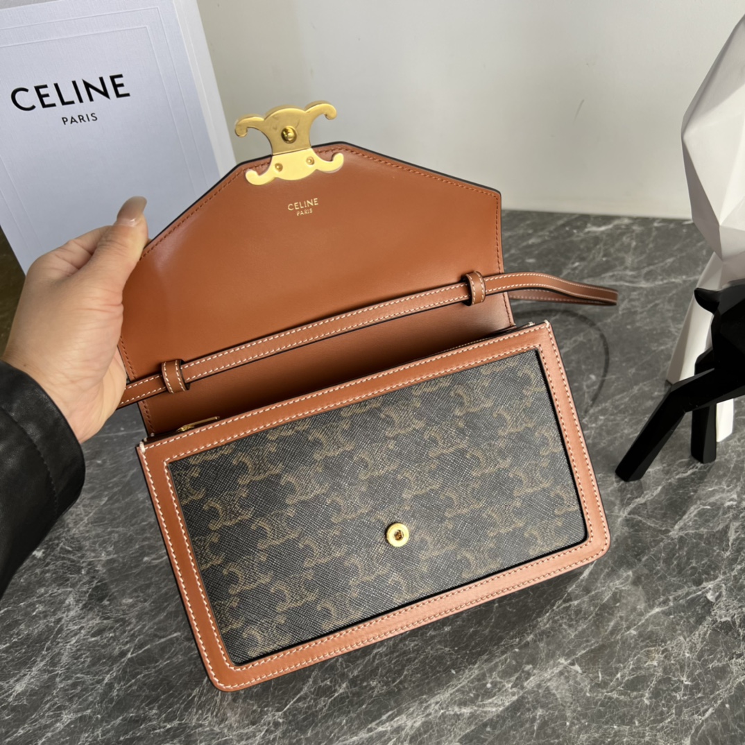 [TOP] CELINE Large Woc Bag 22×6×15CM - Brown&GHW