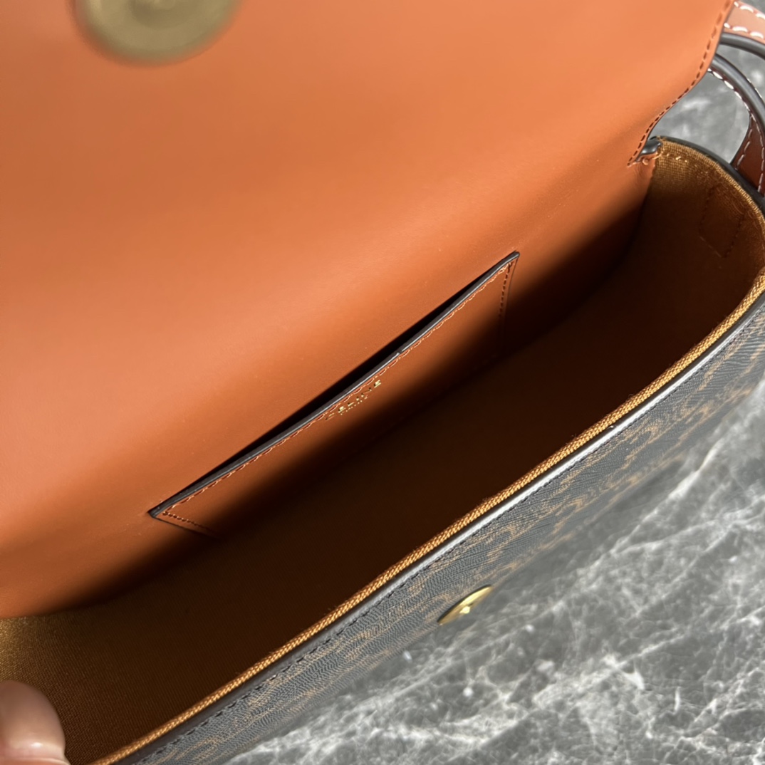 [TOP] CELINE Calfskin Crossbody Bag 18X8X5cm - Brown&GHW